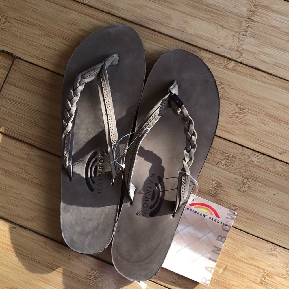 Dark brown braided rainbow flip flops